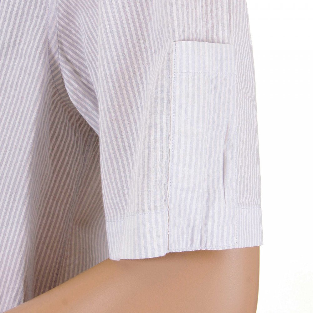 Mens Short Sleeve White and Grey Stripe Shirt