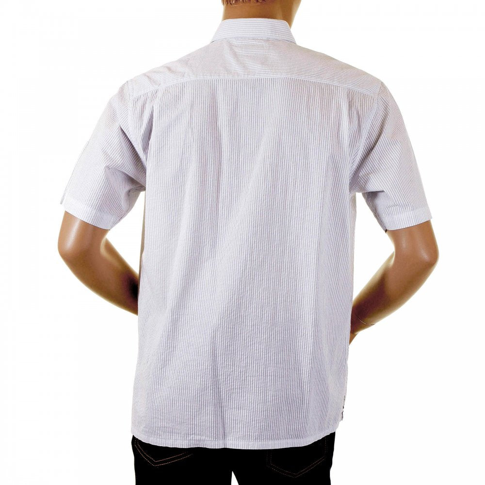 Mens Short Sleeve White and Grey Stripe Shirt