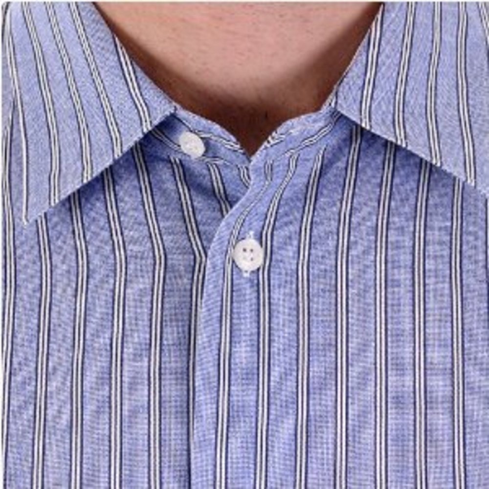 Blue and White Vertical Striped Short Sleeve Shirt