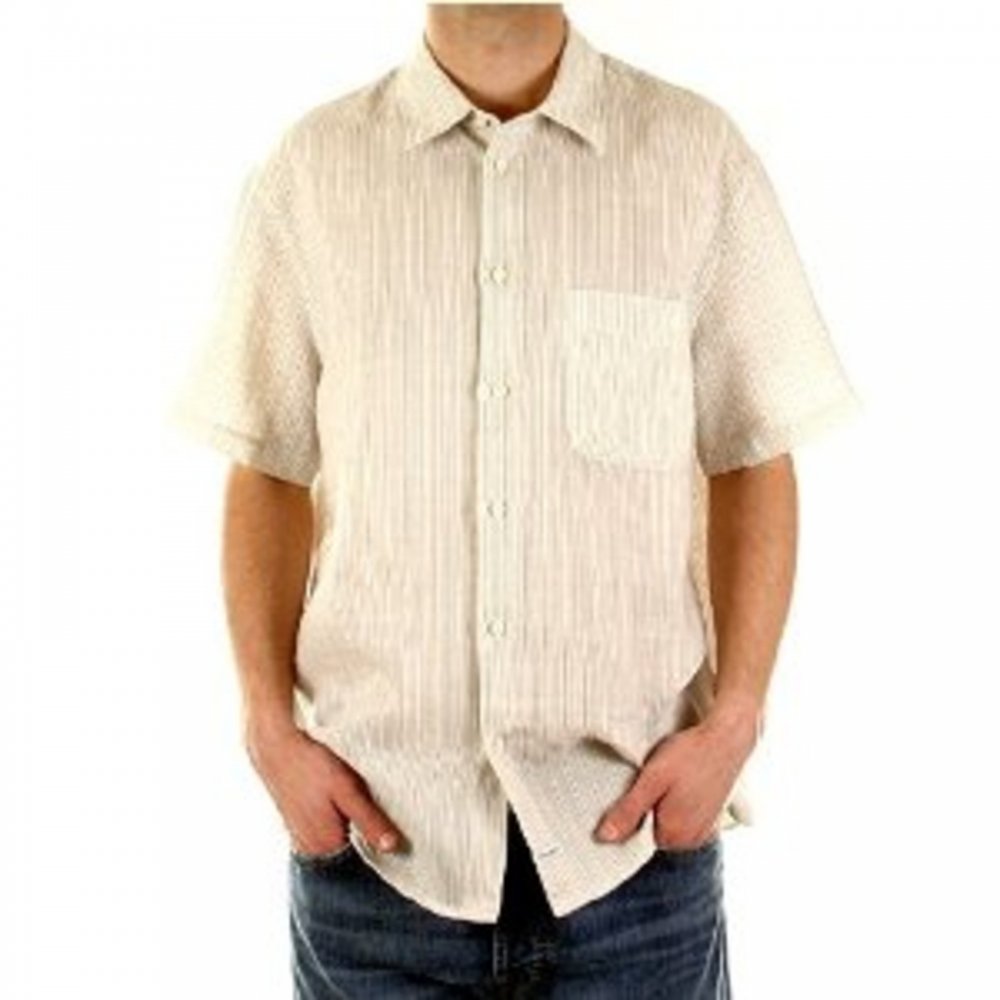 Ramie Vertical Striped Short Sleeve Shirt