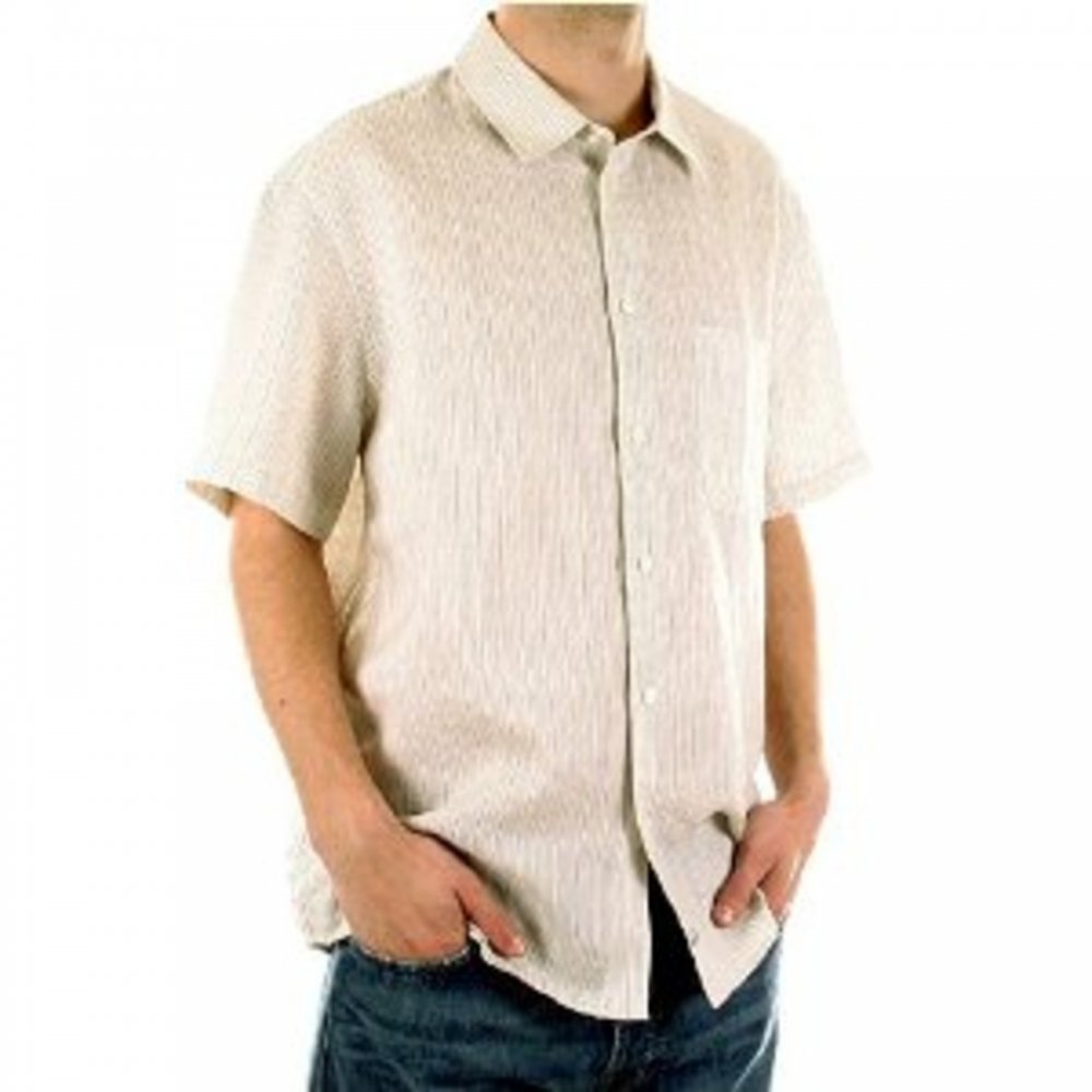 Ramie Vertical Striped Short Sleeve Shirt