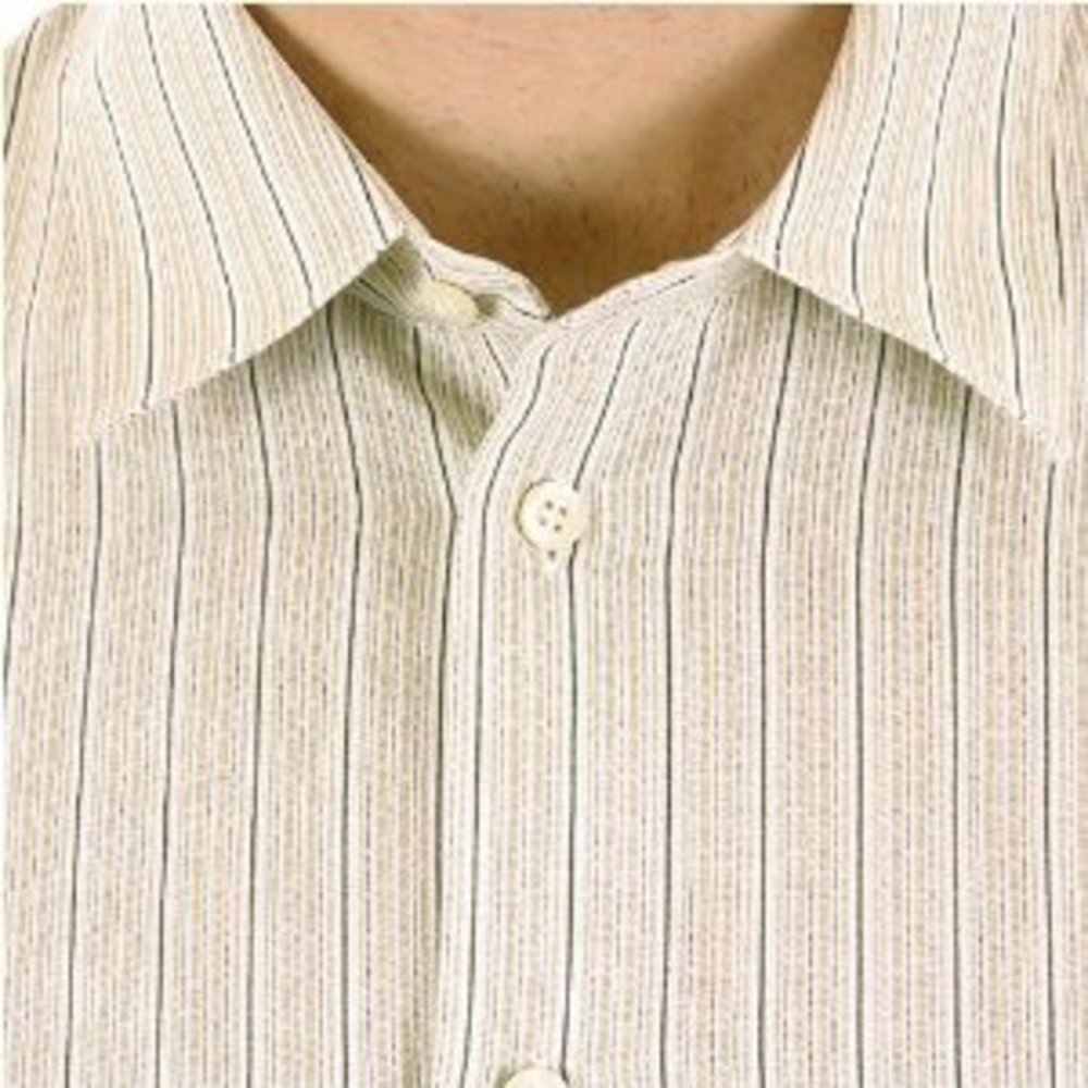 Ramie Vertical Striped Short Sleeve Shirt