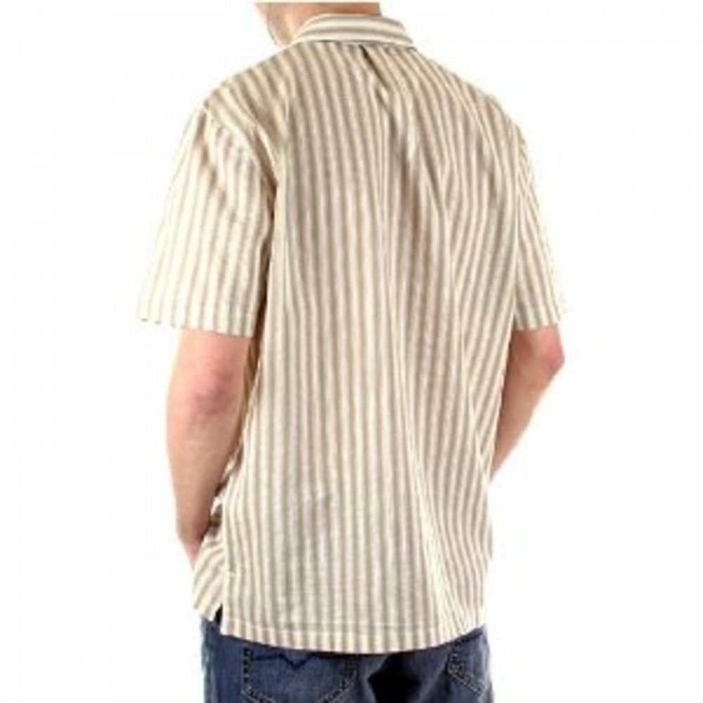 Light Khaki and White Striped Short Sleeve Shirt