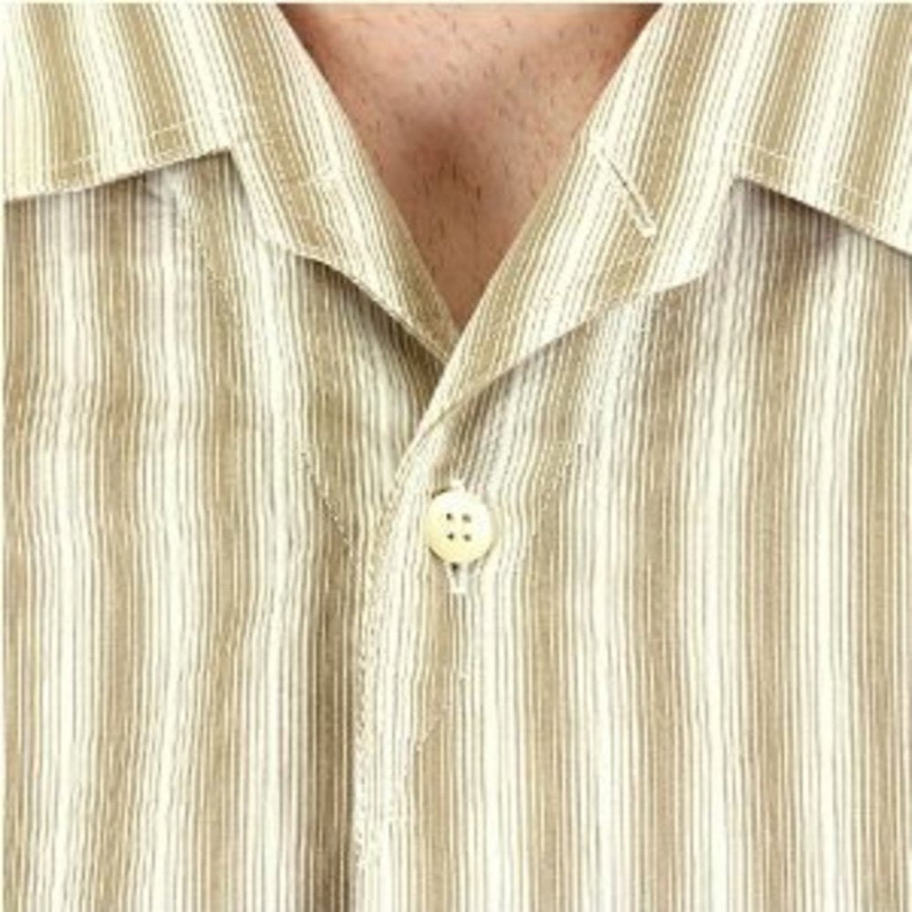 Light Khaki and White Striped Short Sleeve Shirt