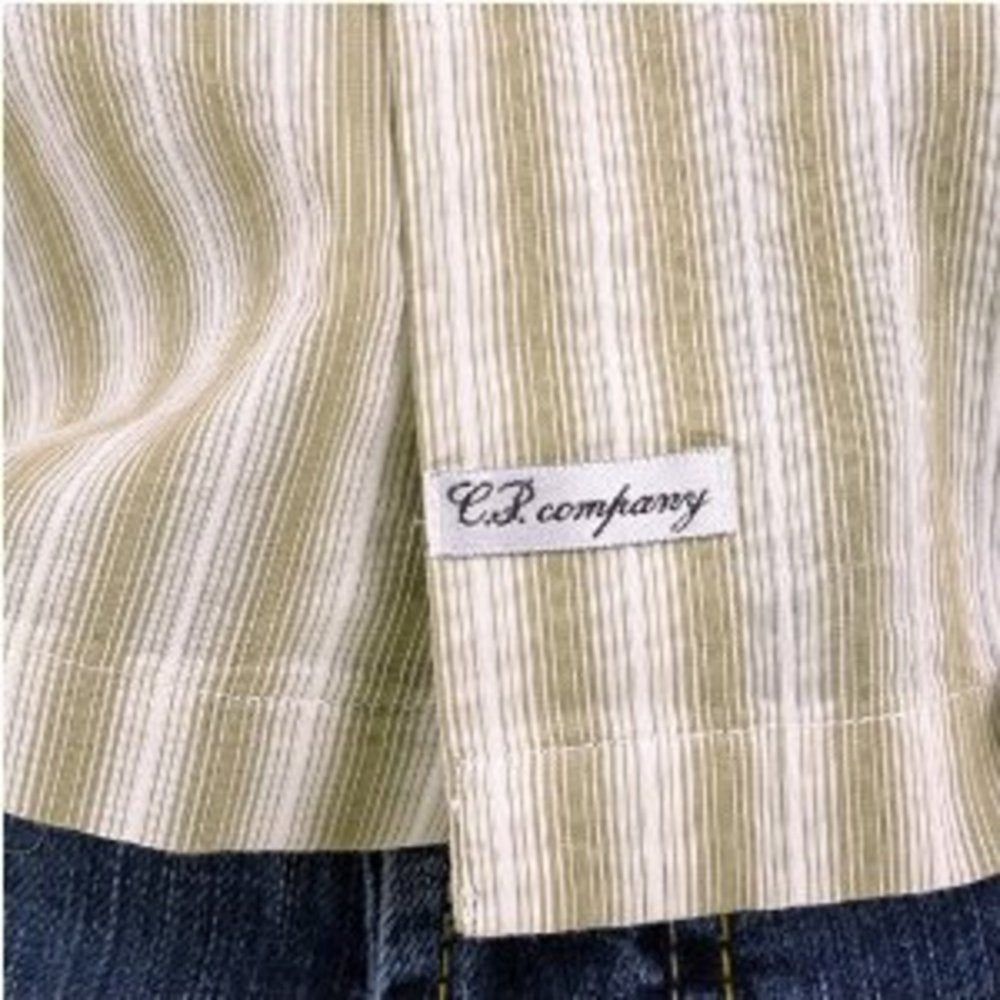 Light Khaki and White Striped Short Sleeve Shirt