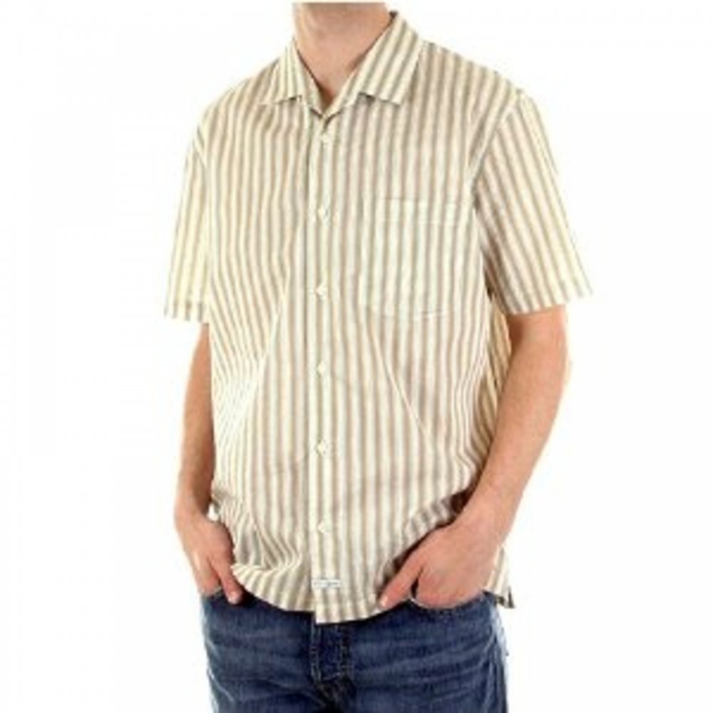 Light Khaki and White Striped Short Sleeve Shirt