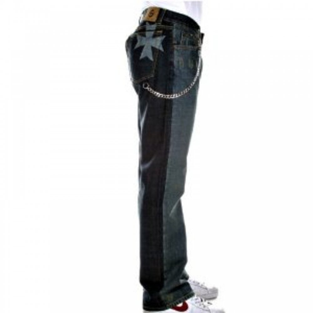Dark Wash Two Tone Straight Leg Jeans
