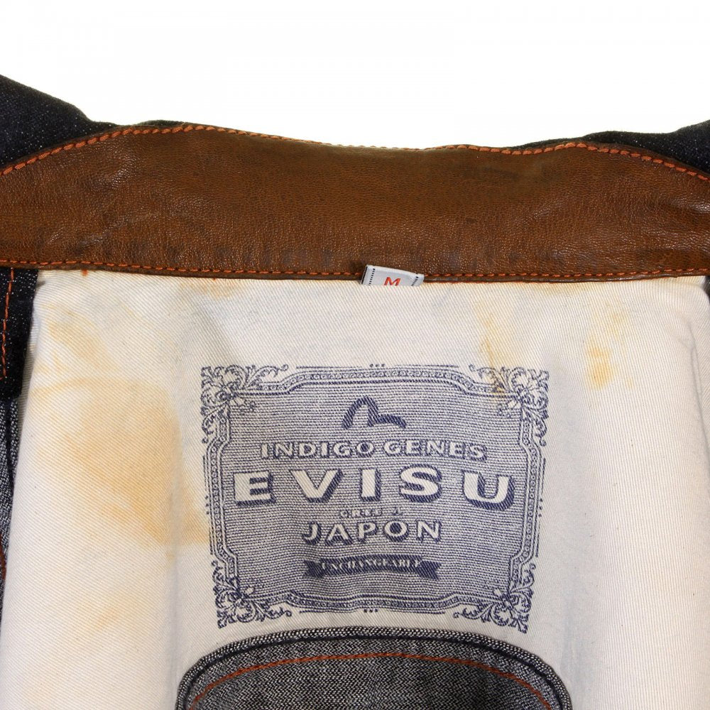 Original and Genuine Washed Denim Jacket with Leather Pockets