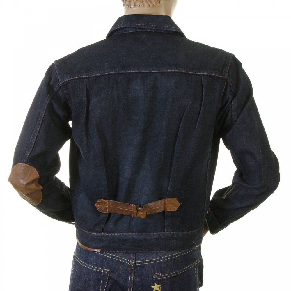 Original and Genuine Washed Denim Jacket with Leather Pockets
