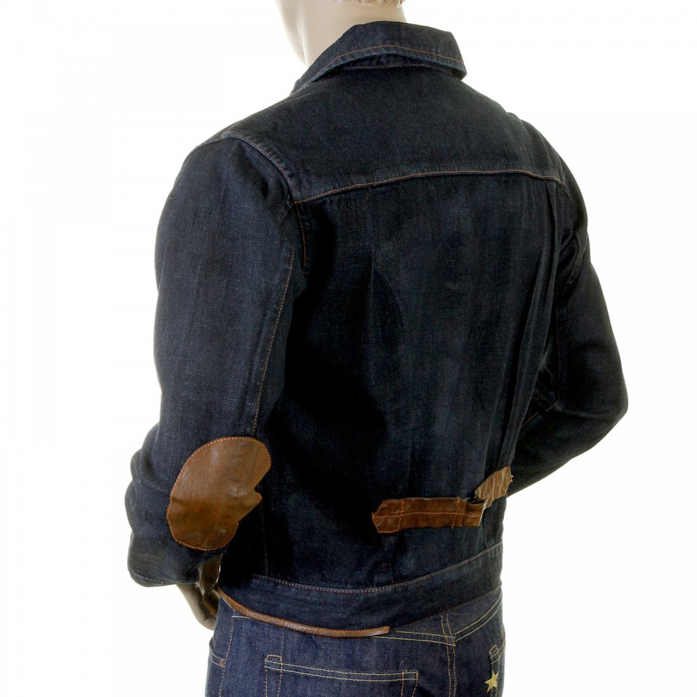 Original and Genuine Washed Denim Jacket with Leather Pockets