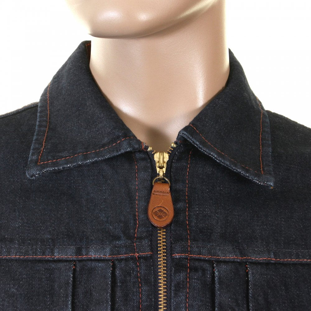 Original and Genuine Washed Denim Jacket with Leather Pockets