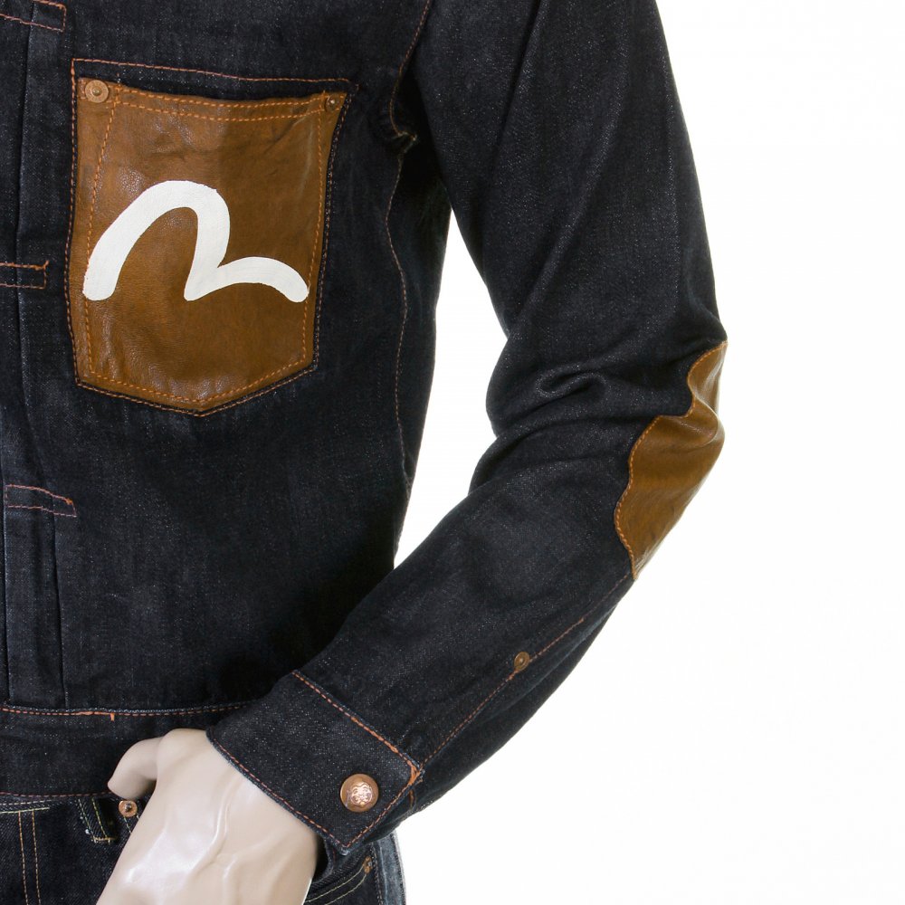 Original and Genuine Washed Denim Jacket with Leather Pockets