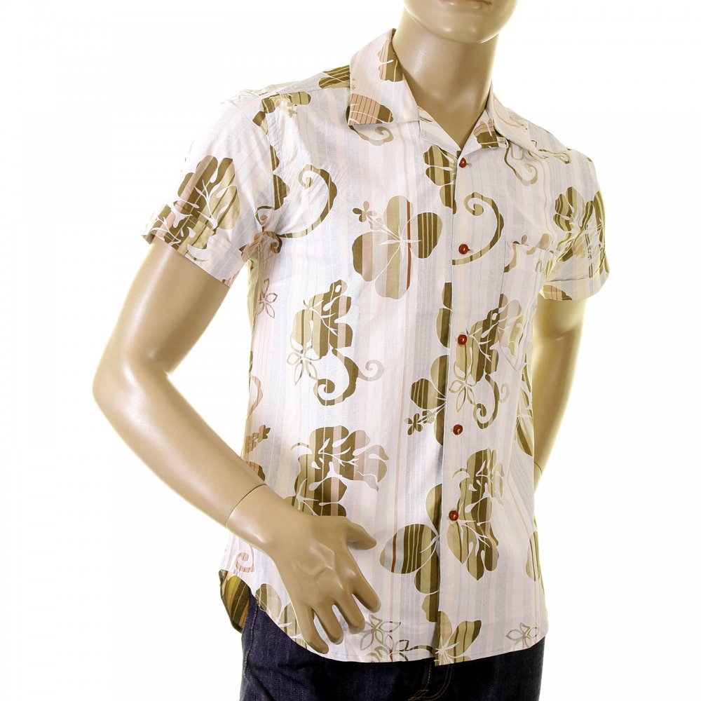 Early and Genuine Mens Short Sleeve Camel Floral Print Shirt