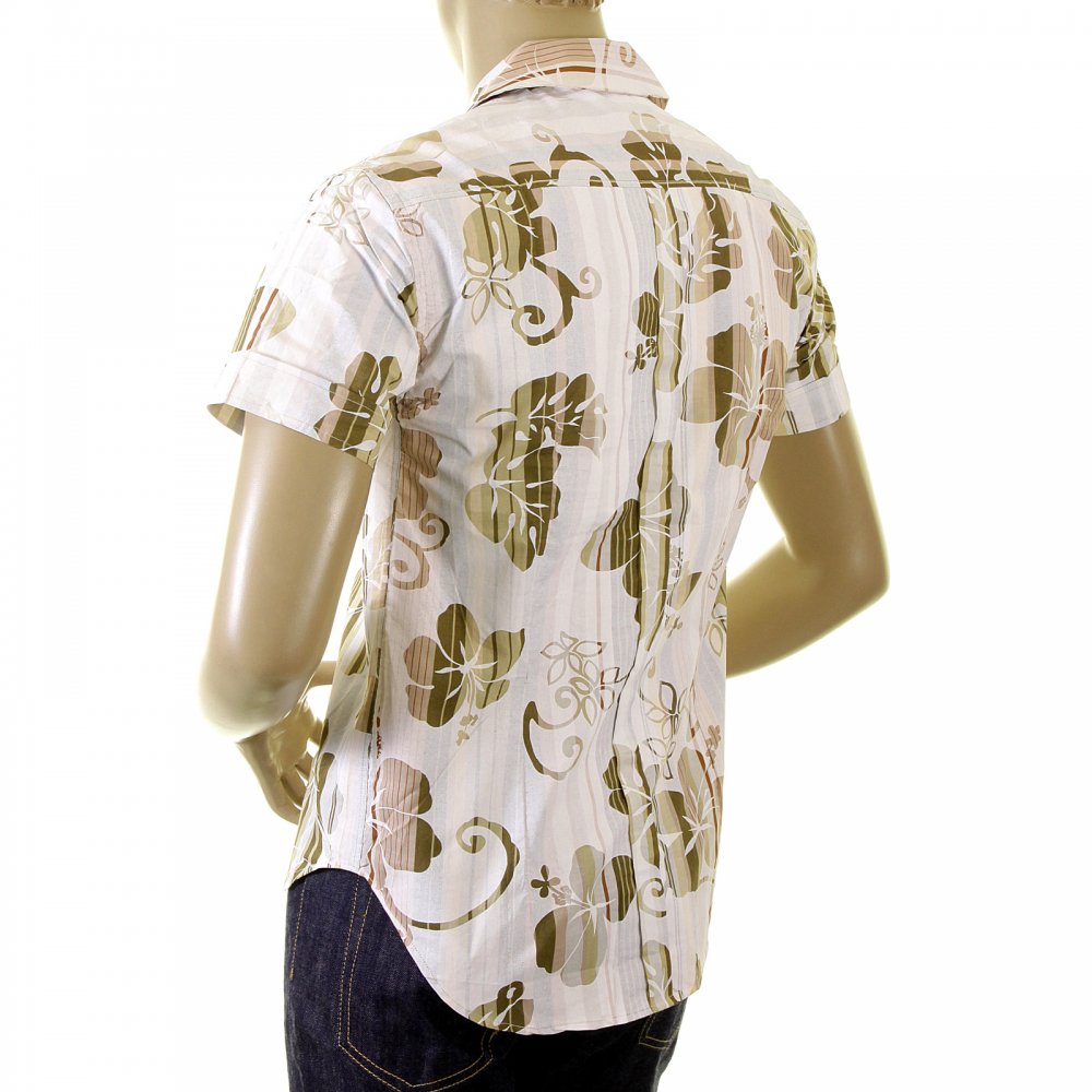 Early and Genuine Mens Short Sleeve Camel Floral Print Shirt