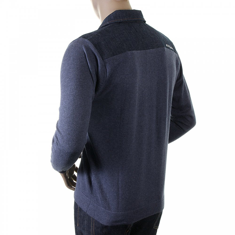 Original Denim Trimmed Ink Blue Knitted Shirt