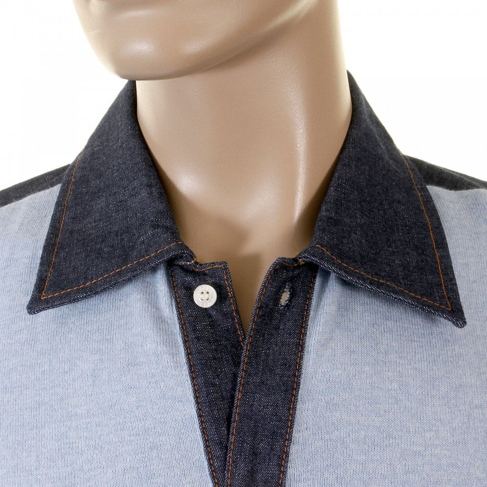 Original Denim Trimmed Sky Blue Knitted Shirt