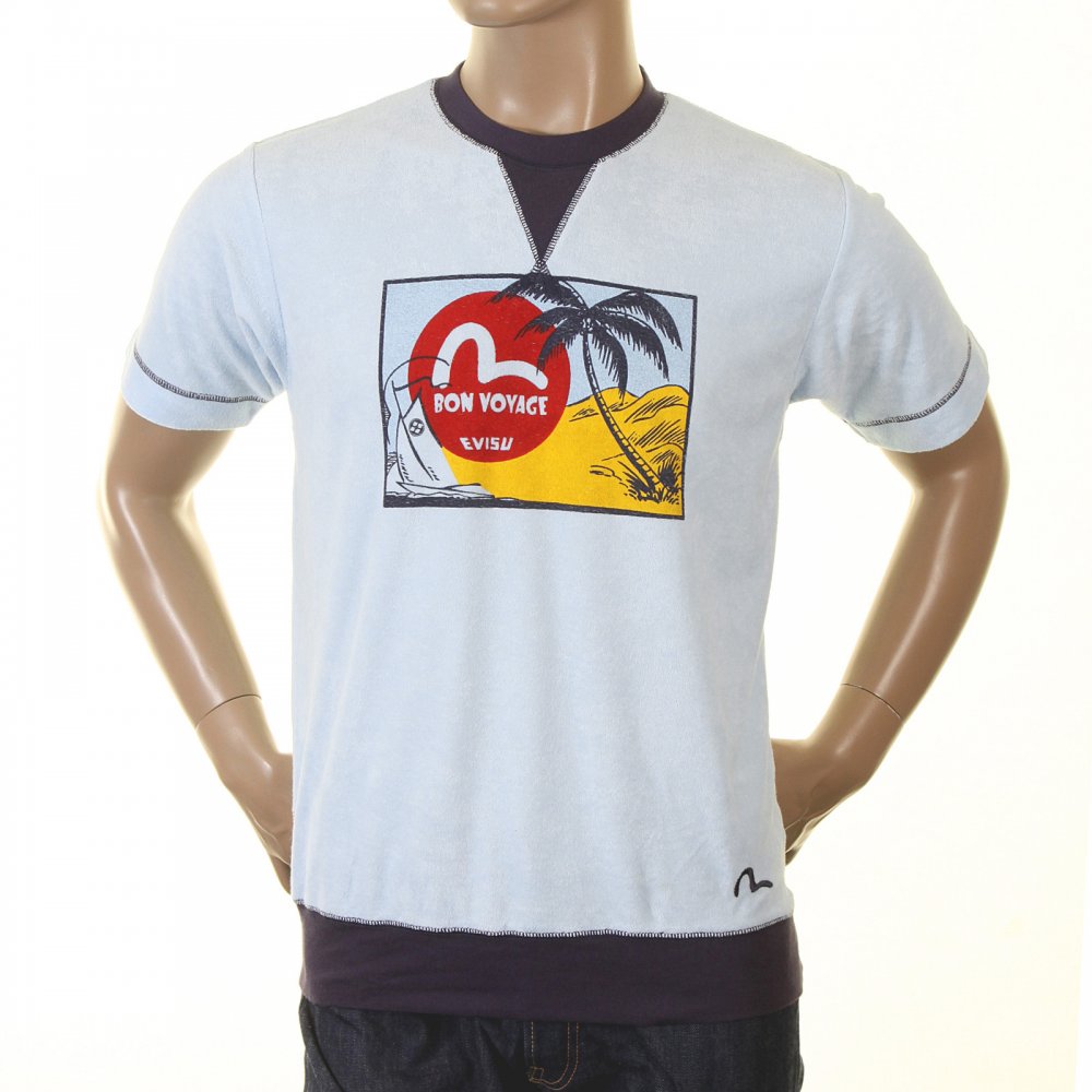 Rare and Genuine Sky Blue BON VOYAGE Print T Shirt