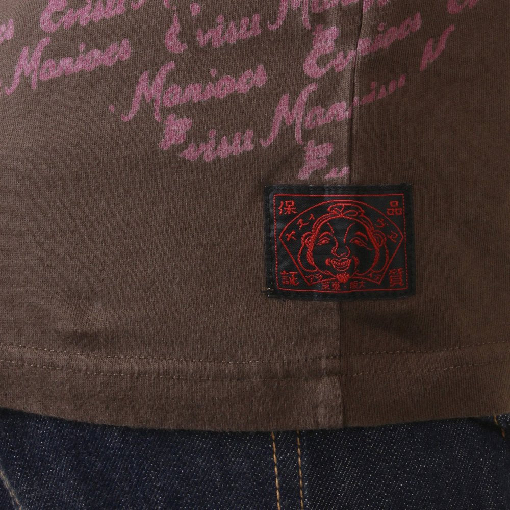 Rare Pink Print on Chocolate Evisu Maniacs t shirt