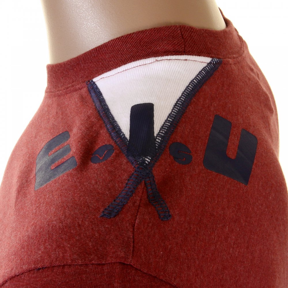 Genuine Brick Red Denim Cuff T Shirt