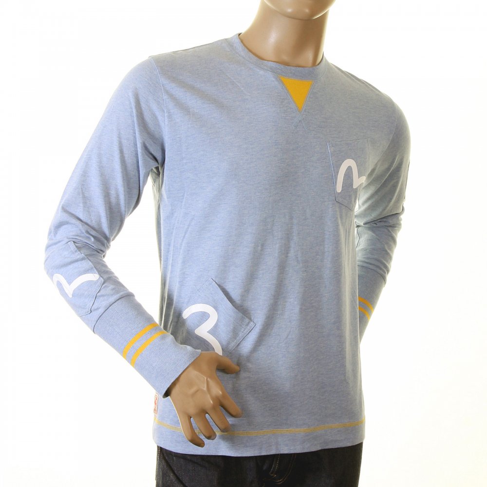 Rare and Authentic Sky Blue Long Sleeve Five Pocket T Shirt