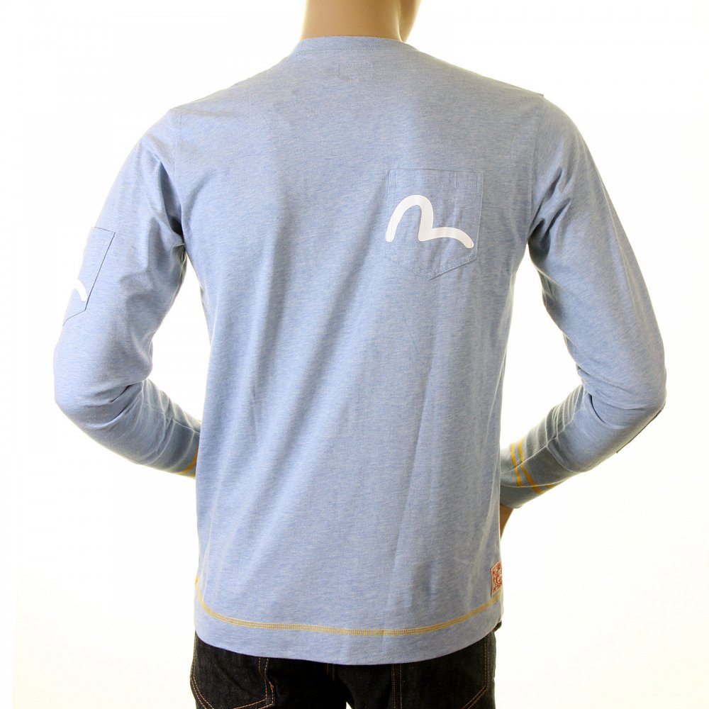 Rare and Authentic Sky Blue Long Sleeve Five Pocket T Shirt