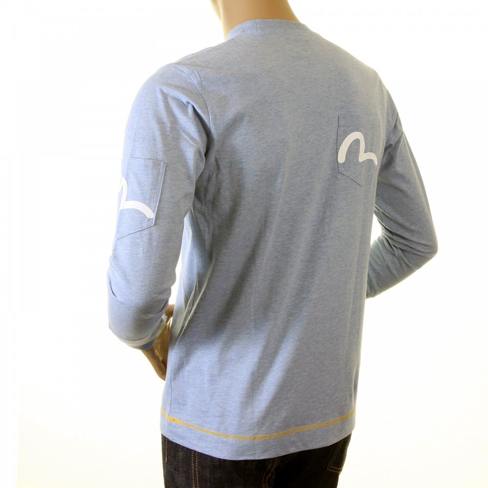 Rare and Authentic Sky Blue Long Sleeve Five Pocket T Shirt