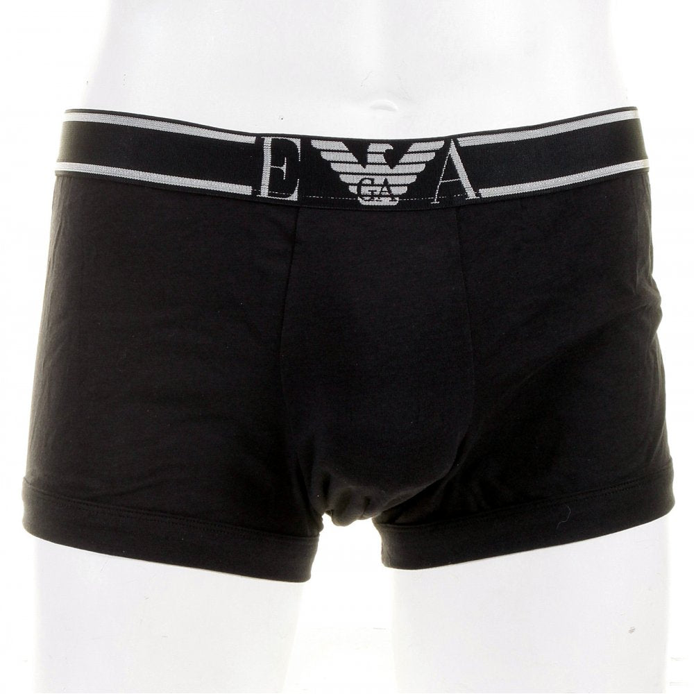 Black Stretch Cotton Trunk, Black with White Stripe Waistband