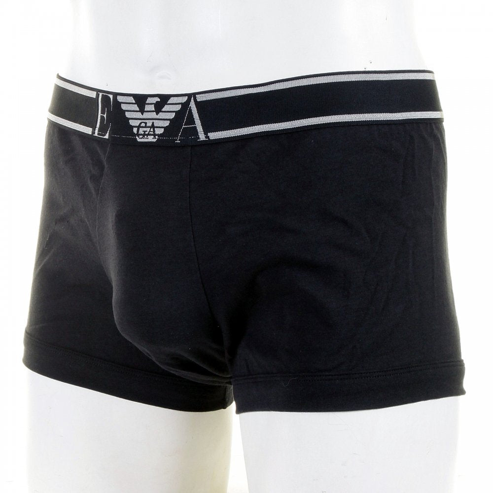 Black Stretch Cotton Trunk, Black with White Stripe Waistband