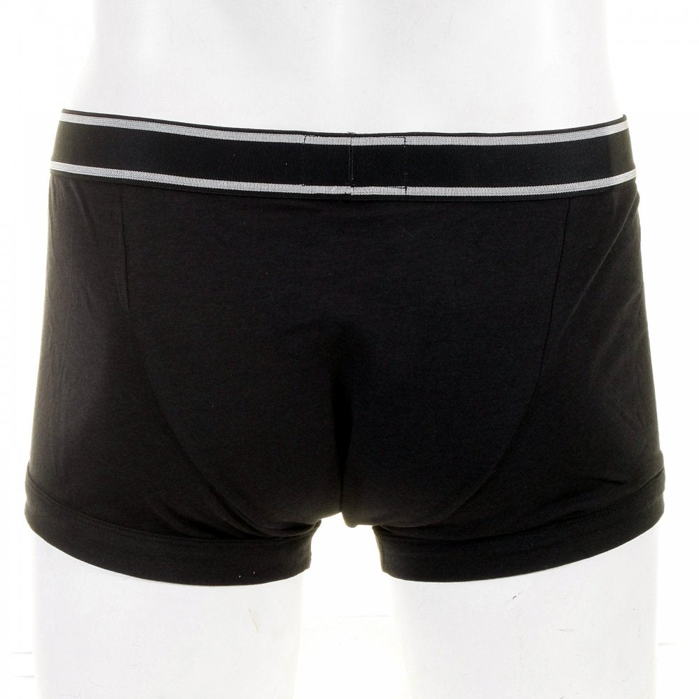 Black Stretch Cotton Trunk, Black with White Stripe Waistband