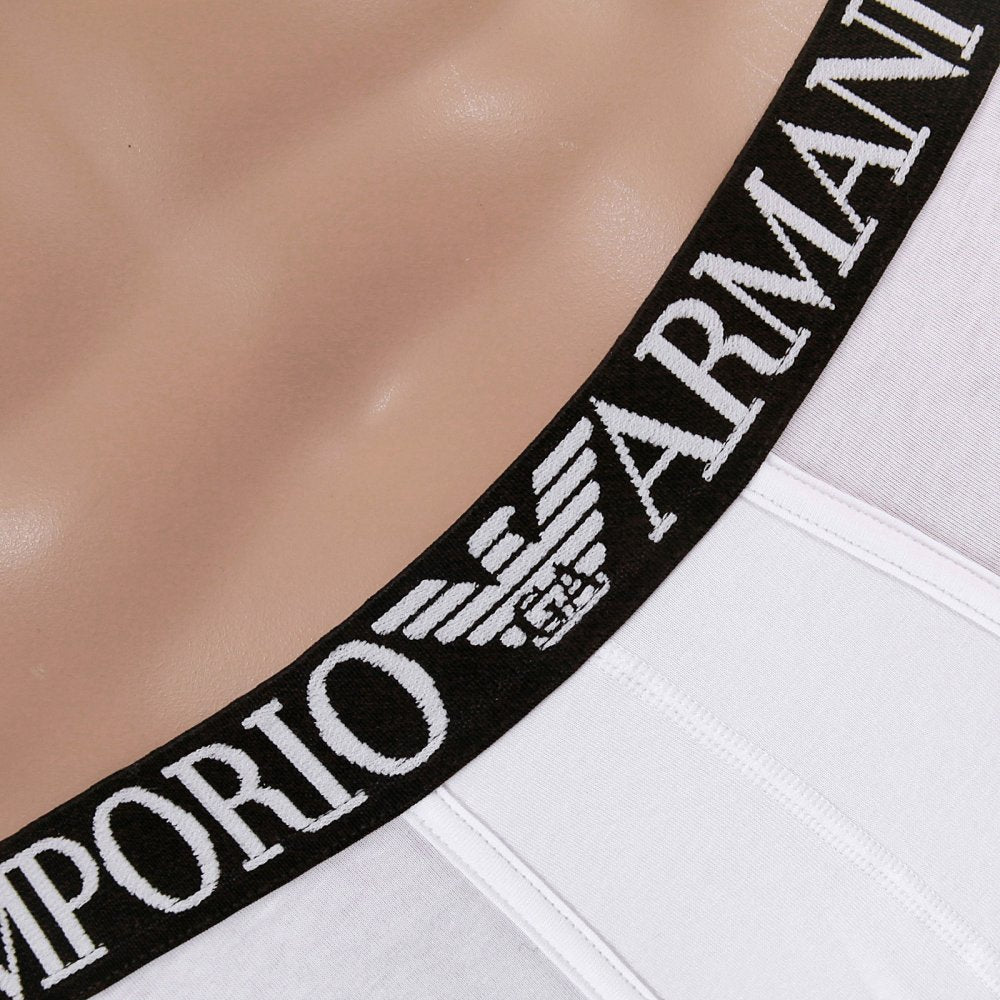 White Stretch Cotton Boxer With Black Waistband