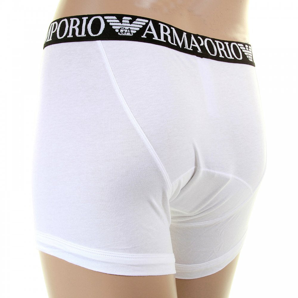 White Stretch Cotton Boxer With Black Waistband