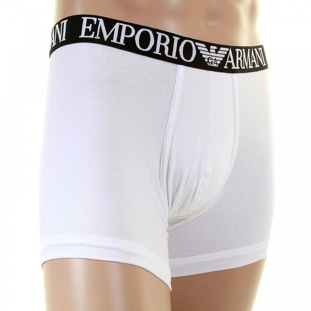 White Stretch Cotton Boxer With Black Waistband