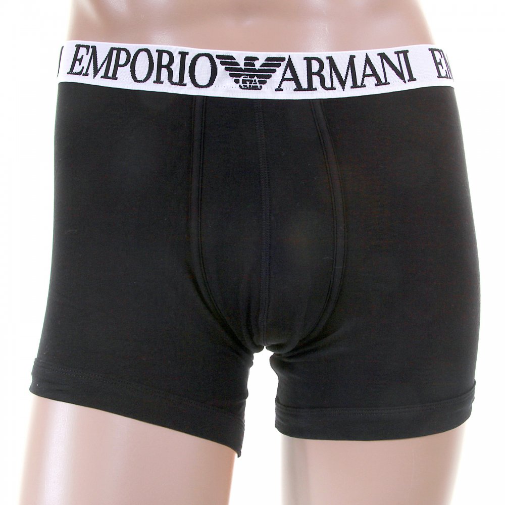 Black Stretch Cotton Boxer With White Waistband
