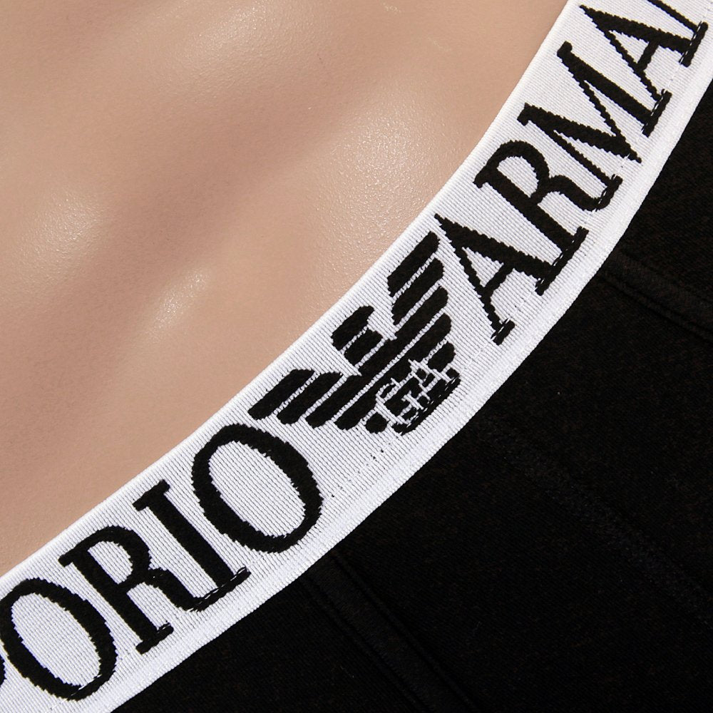 Black Stretch Cotton Boxer With White Waistband