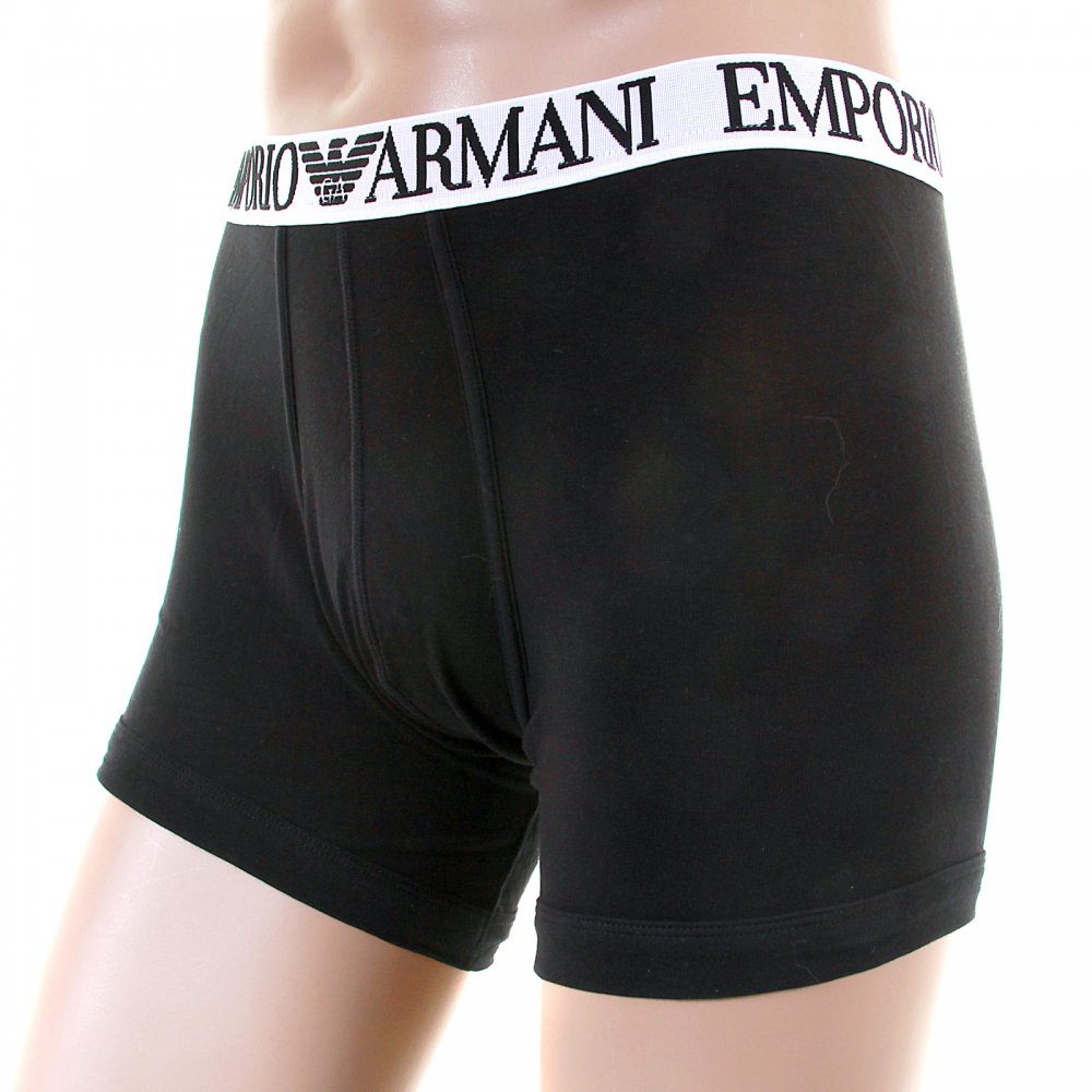 Black Stretch Cotton Boxer With White Waistband