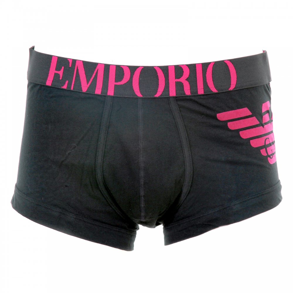 Black Stretch Cotton Trunk with Black Waistband and Fuchsia Logo