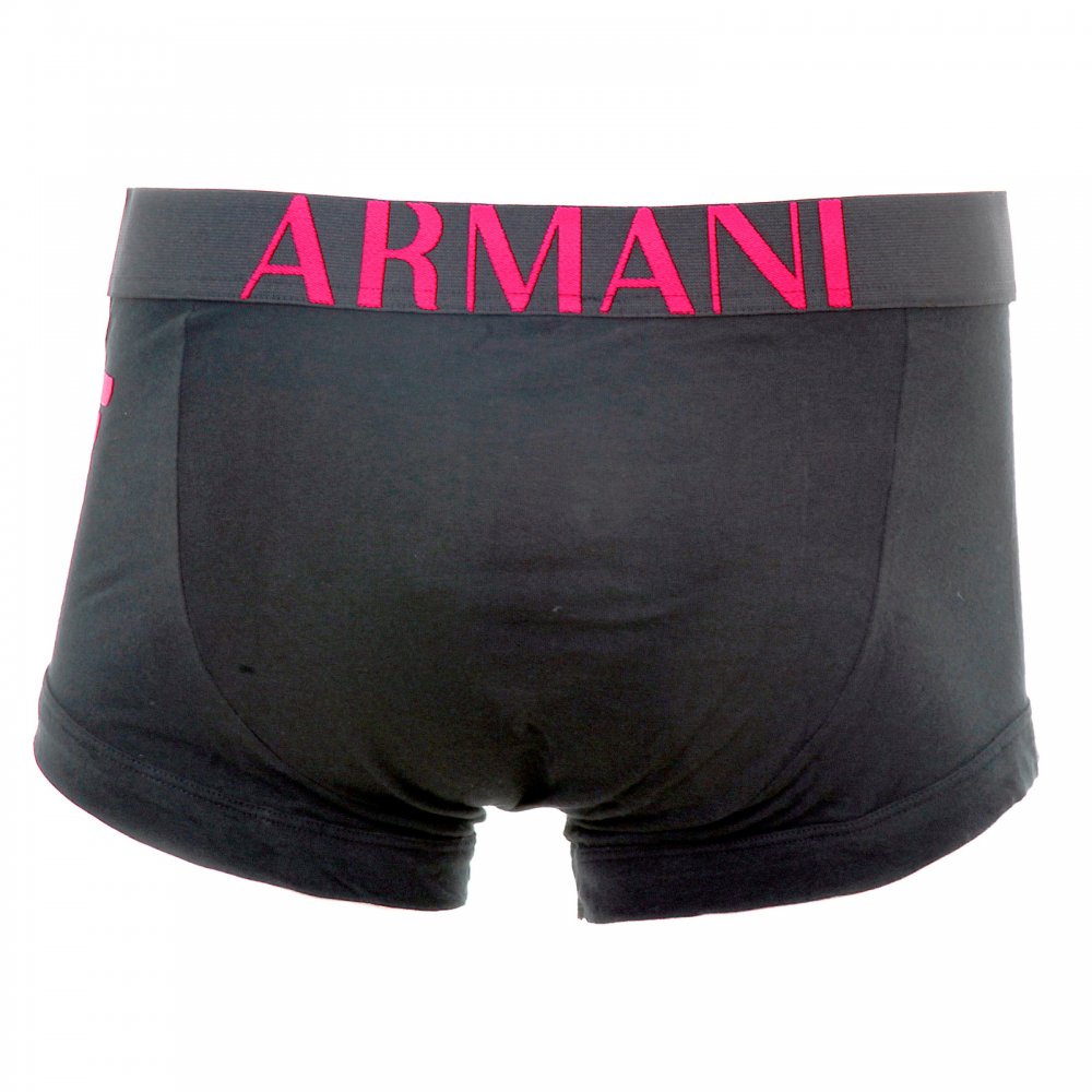 Black Stretch Cotton Trunk with Black Waistband and Fuchsia Logo