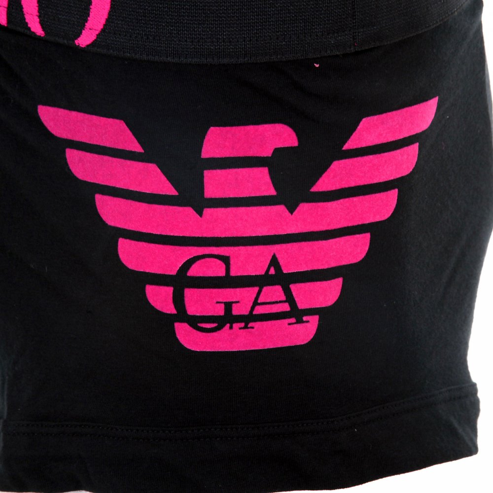 Black Stretch Cotton Trunk with Black Waistband and Fuchsia Logo