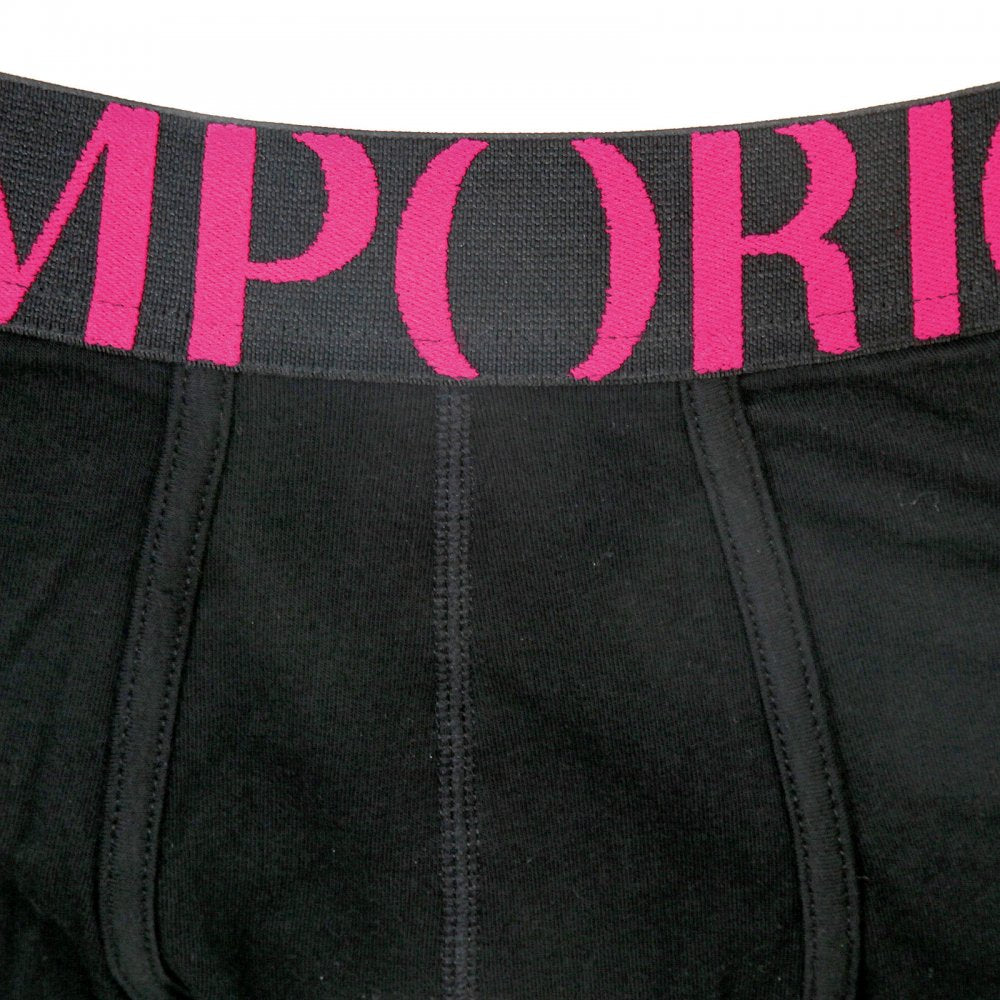 Black Stretch Cotton Trunk with Black Waistband and Fuchsia Logo