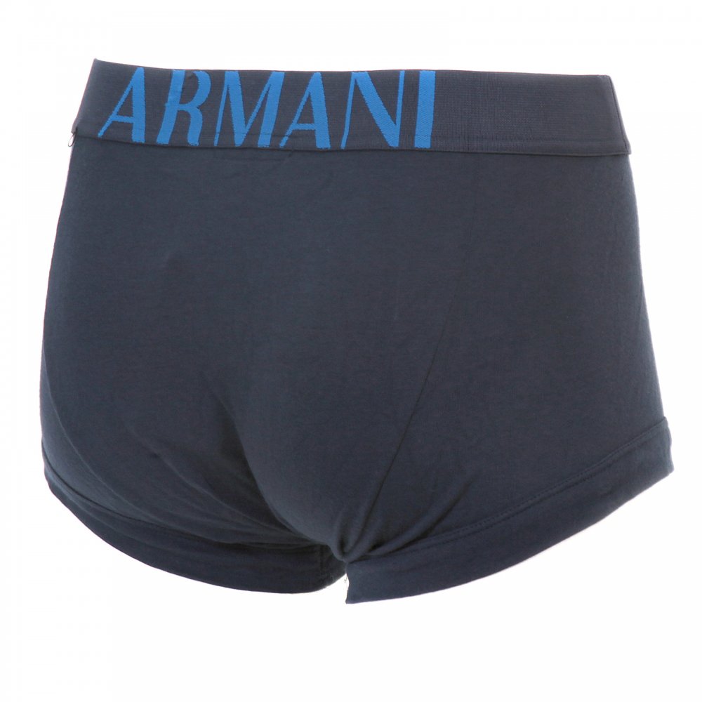 Navy Stretch Cotton Trunk with Black Waistband, and Blue Logo