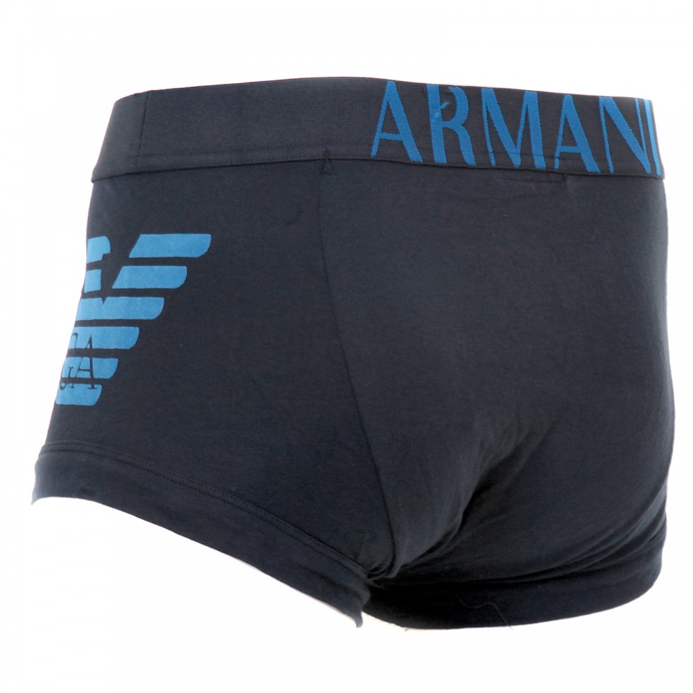 Navy Stretch Cotton Trunk with Black Waistband, and Blue Logo