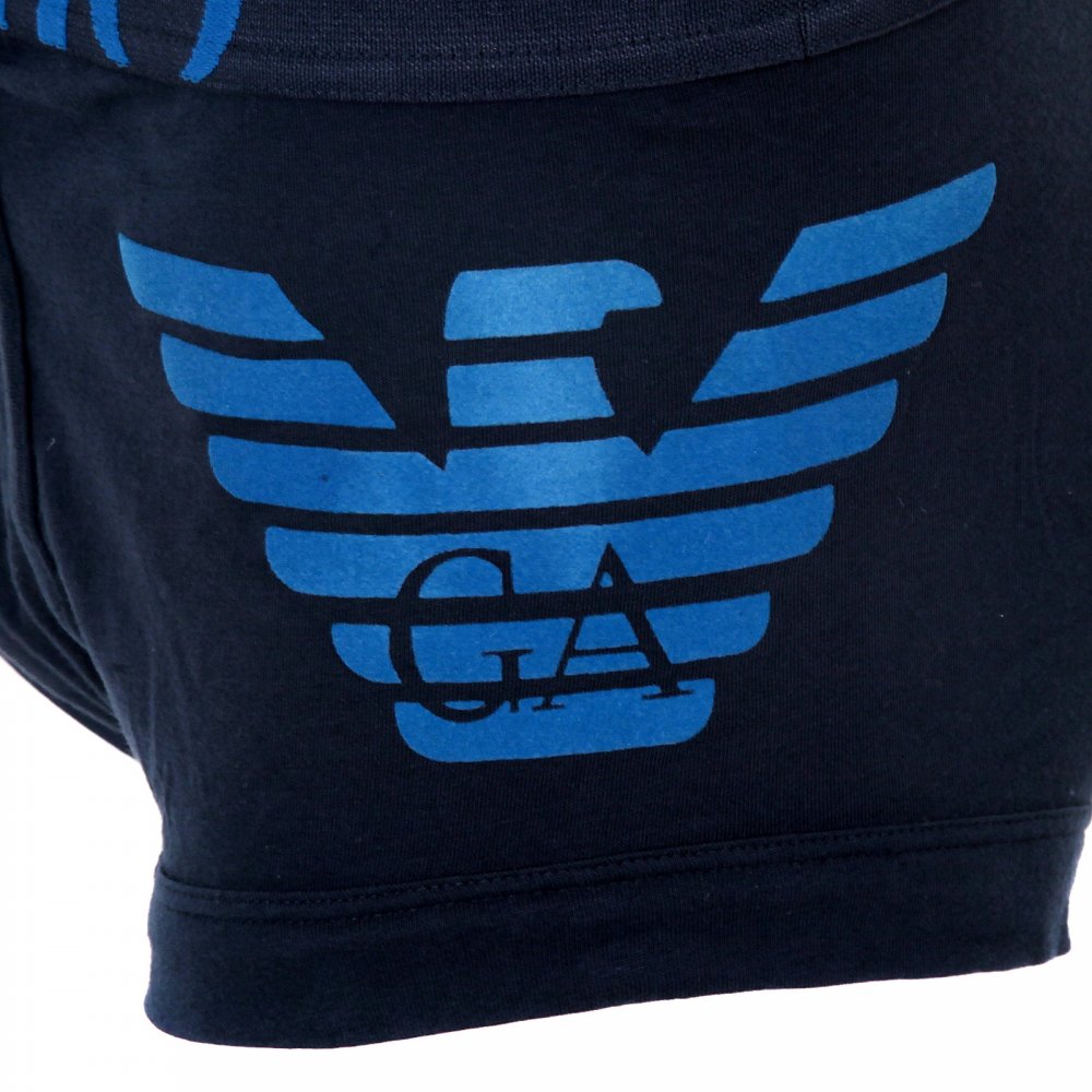 Navy Stretch Cotton Trunk with Black Waistband, and Blue Logo