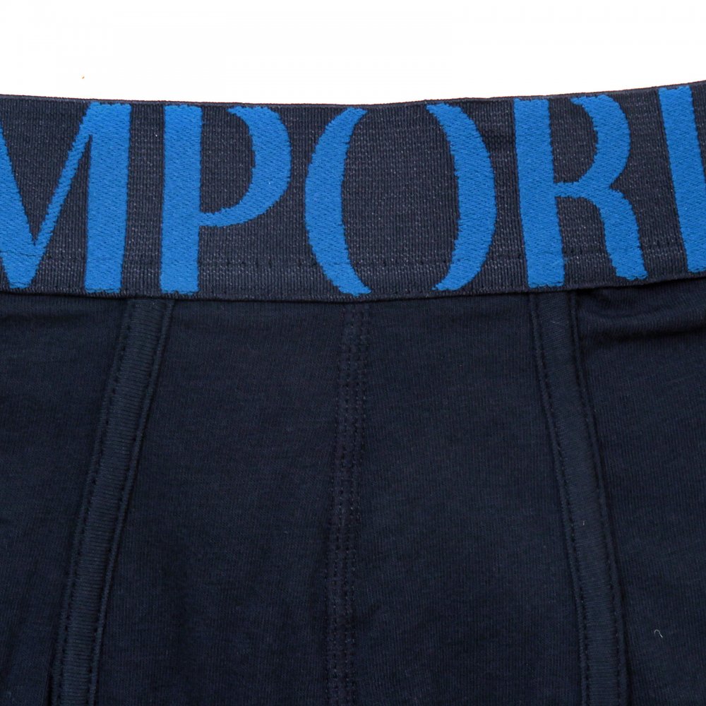 Navy Stretch Cotton Trunk with Black Waistband, and Blue Logo
