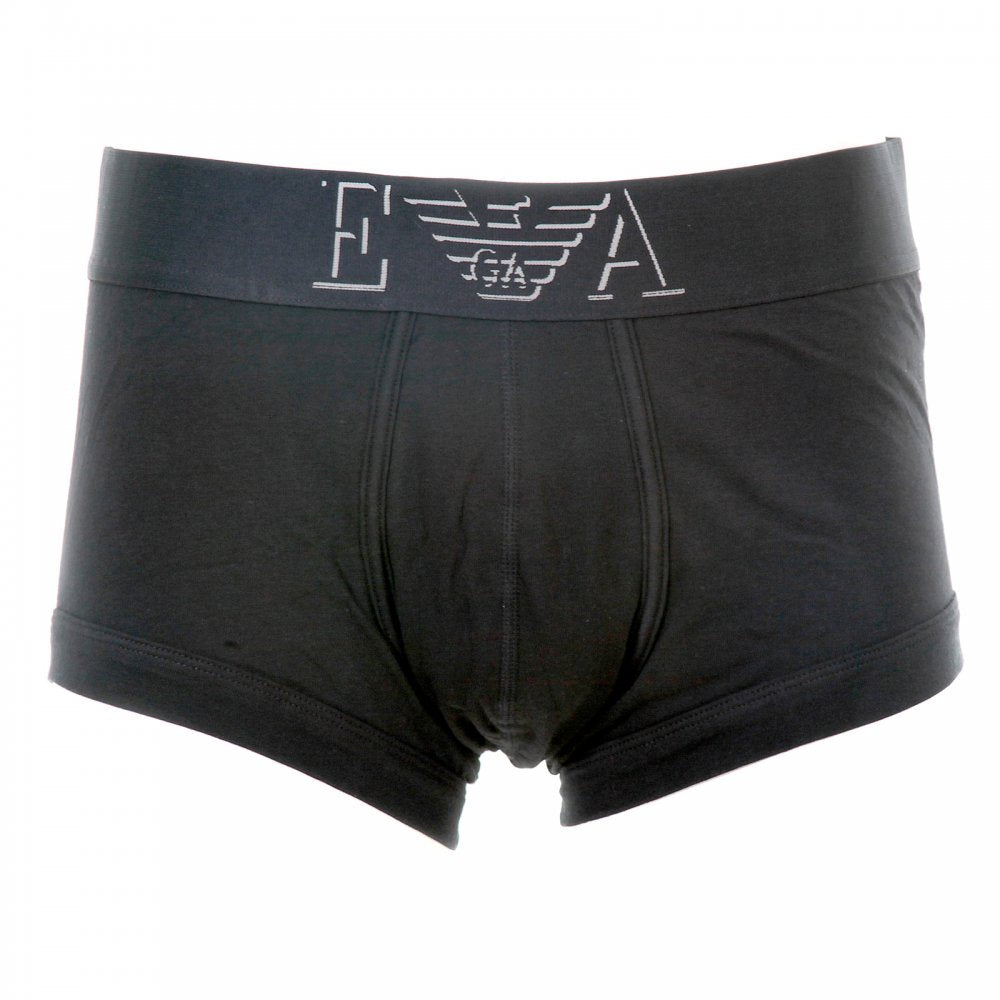 Black Stretch Cotton Trunk with Black Waistband and Grey Logo