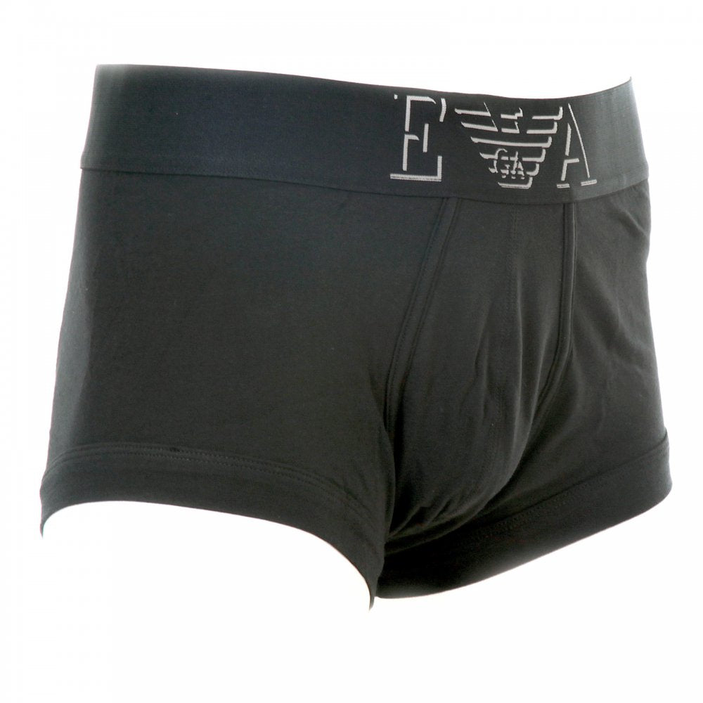 Black Stretch Cotton Trunk with Black Waistband and Grey Logo