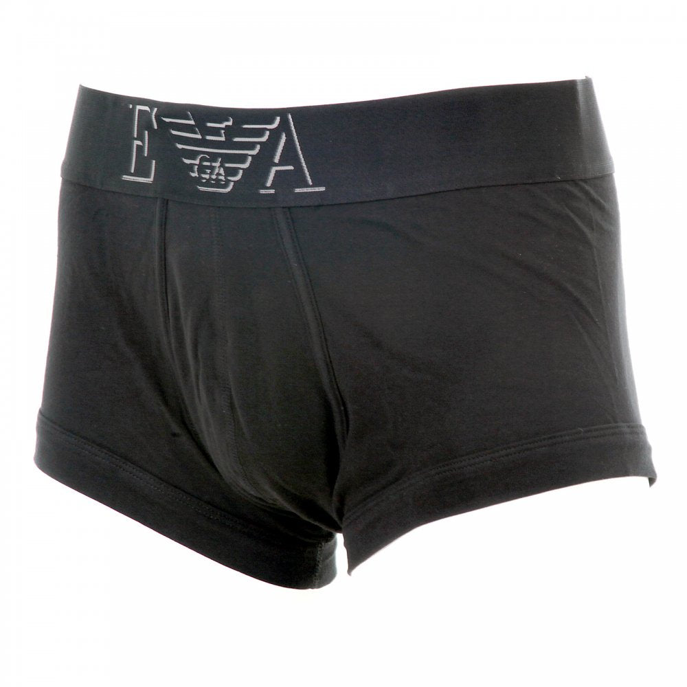 Black Stretch Cotton Trunk with Black Waistband and Grey Logo