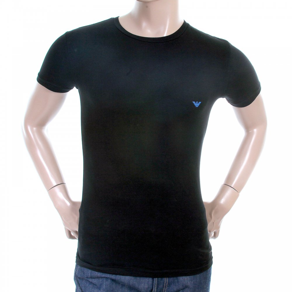 Black, Stretch Cotton, Fitted Crew Neck T-Shirt