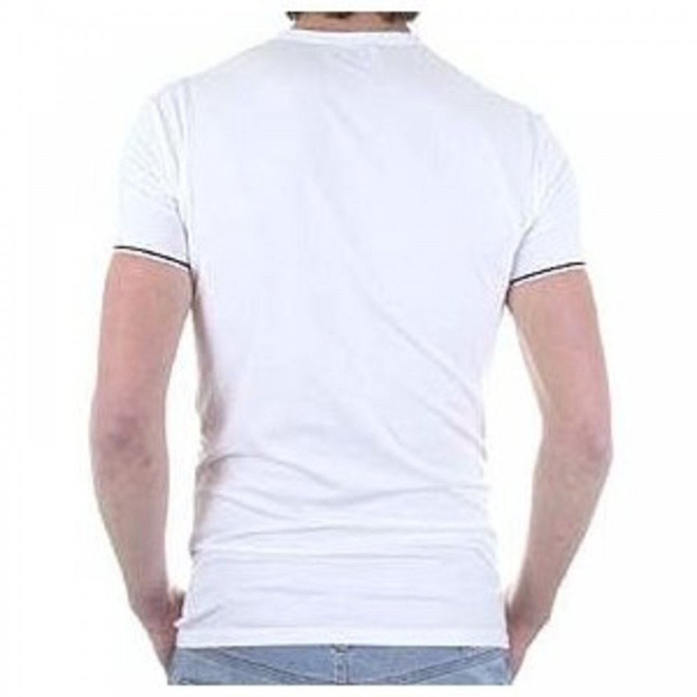 White, Fitted T-Shirt with Elastic Trim Cuffs