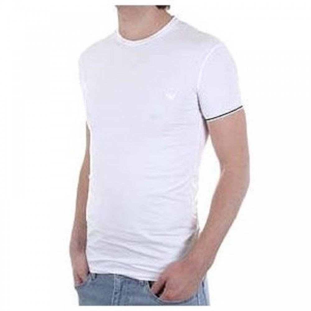 White, Fitted T-Shirt with Elastic Trim Cuffs