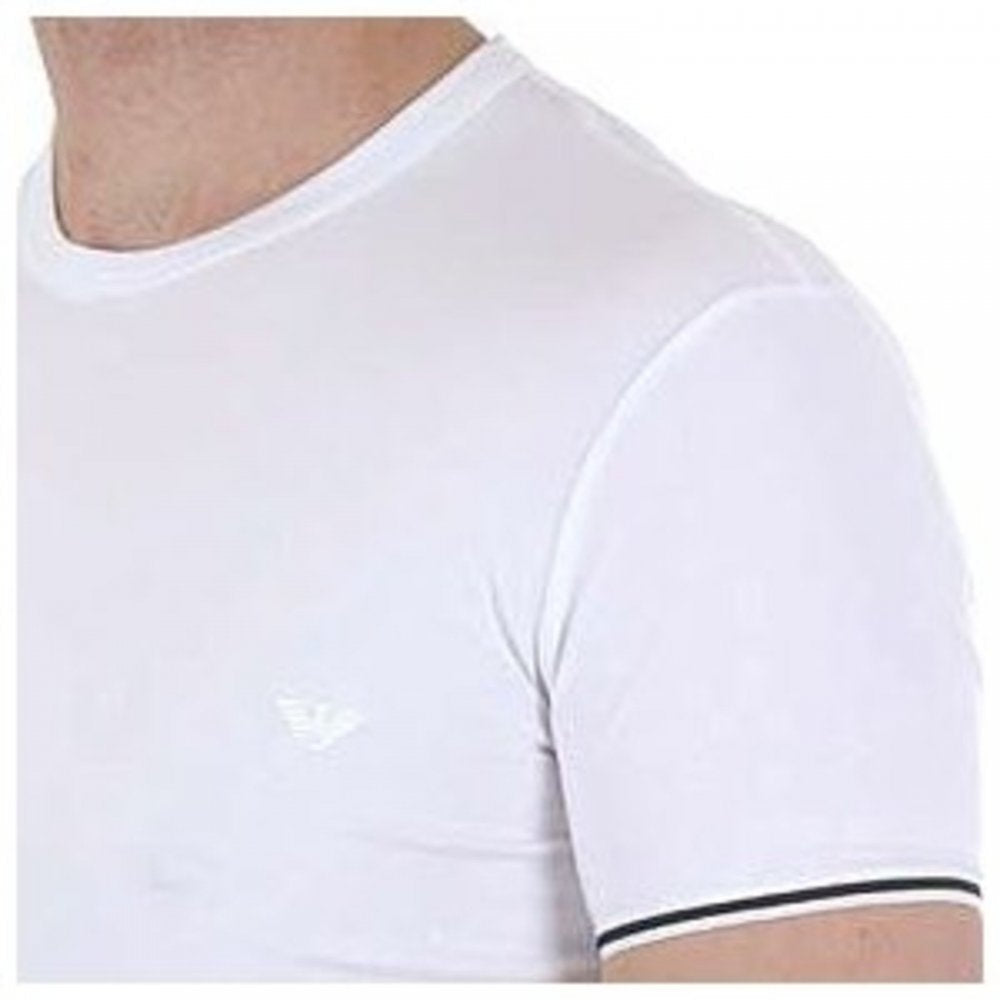 White, Fitted T-Shirt with Elastic Trim Cuffs